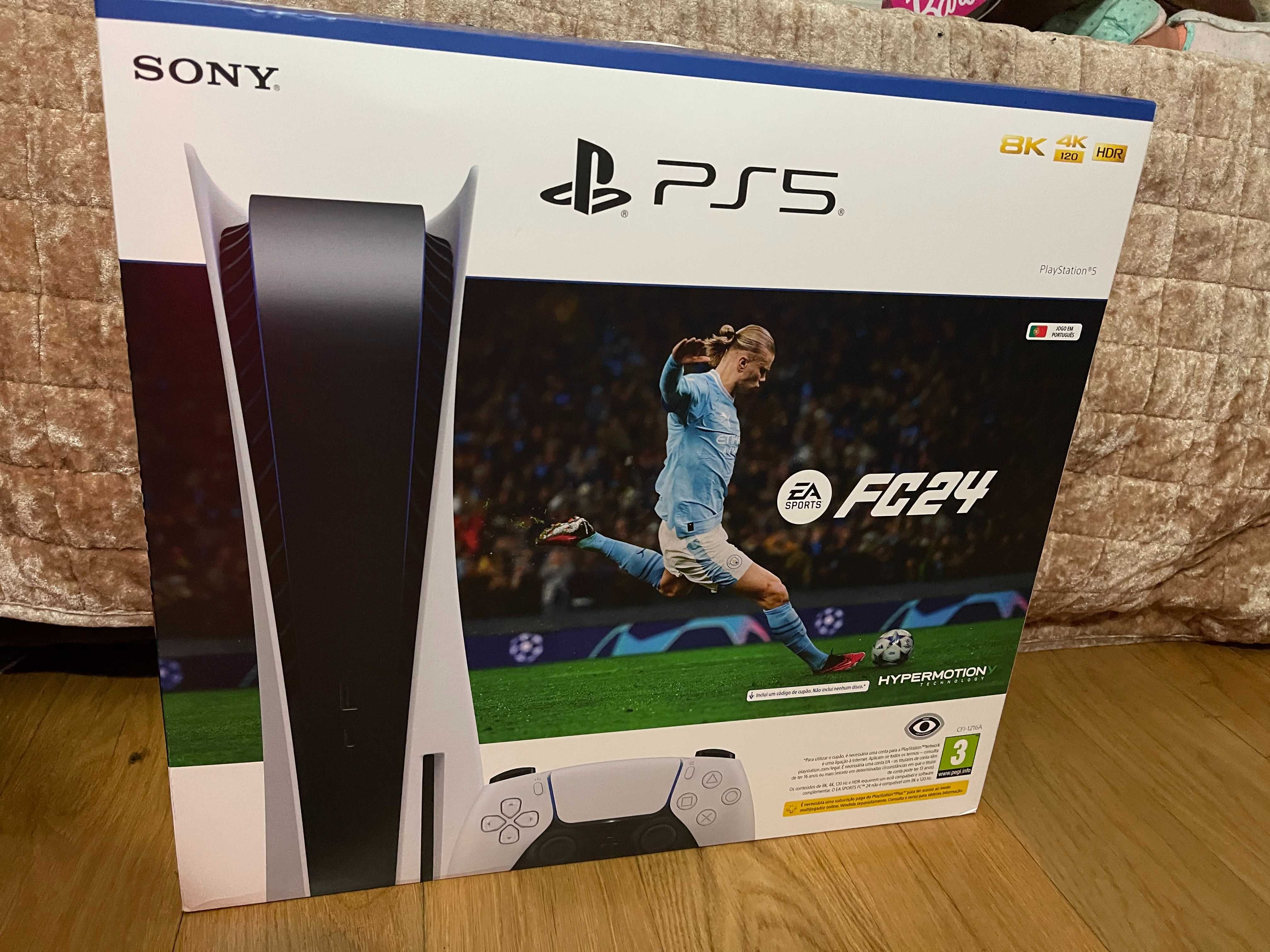 PS5 Consola na caixa nova selada, com bundle FC24 e um comando