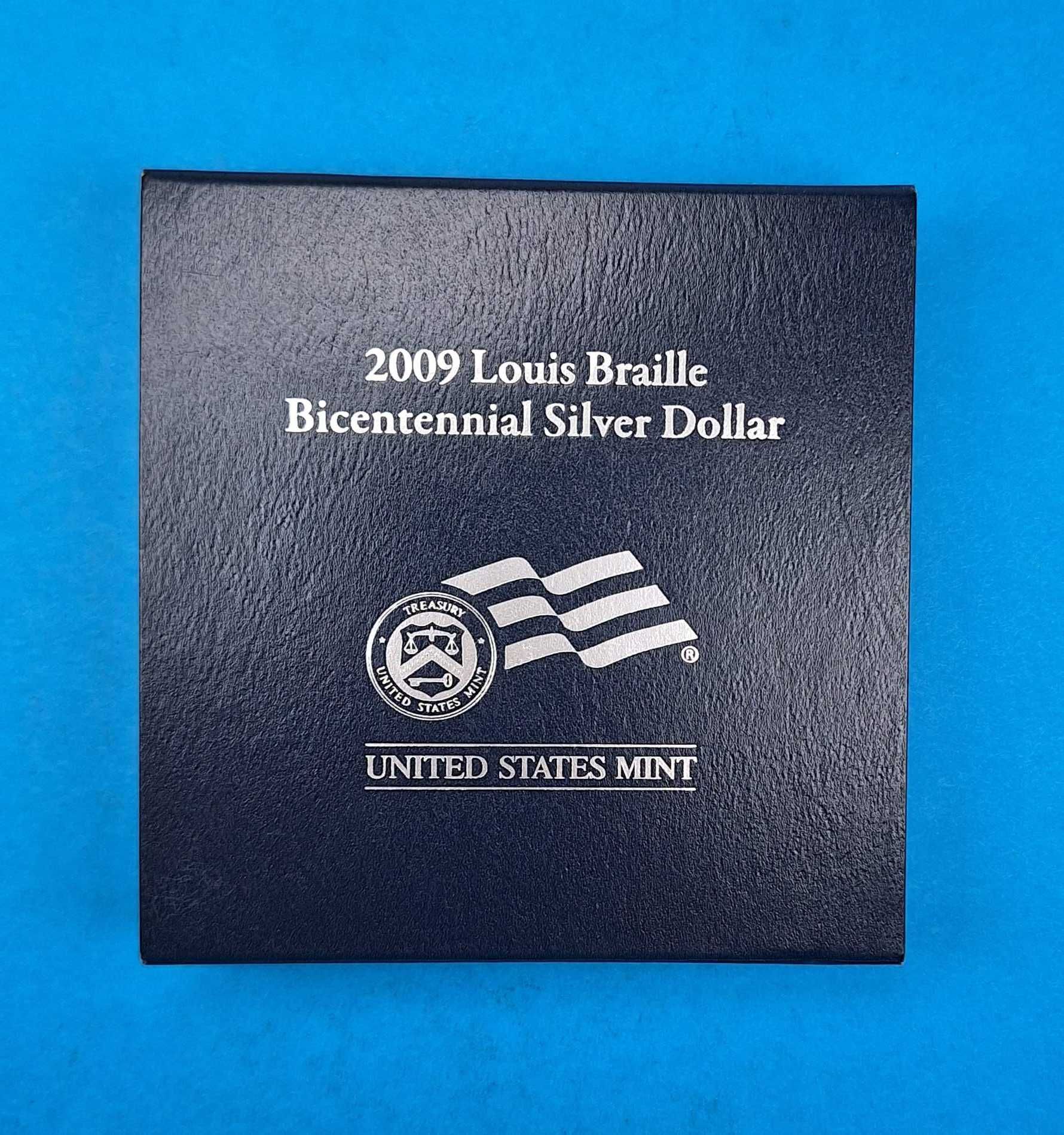 USA 1 dolar 2009, Louis Braille, stan menniczy komplet, Ag 0,900