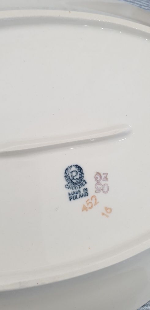 Porcelana Chodzież zastawa 6 osób, 2 półmiski, misa, waza, sosjerka