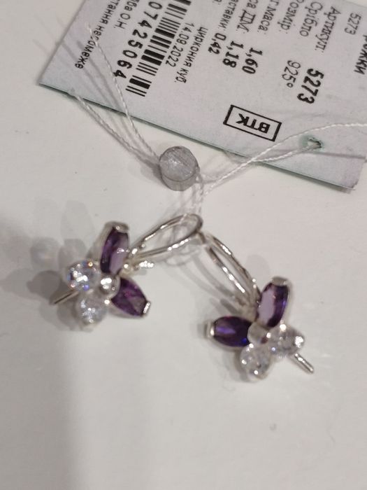 Серебряные детские серьги, цирконы, серебро 925