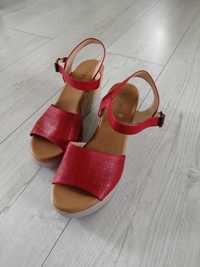 Sandały koturny 37 wysokie czerwone buty damskie