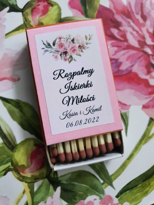 Zapałki, pudełka personalizowane zimne ognie iskierki miłości wesele