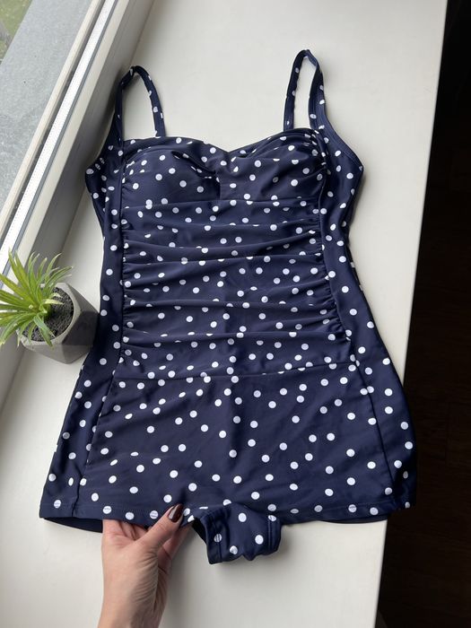 12 розмір суцільний спільний злитний купальник з шортиками у горох