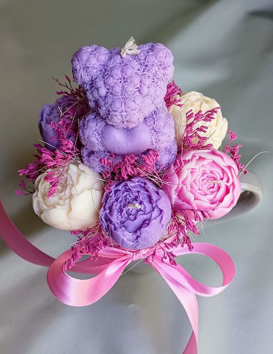 Świece sojowe z misiem w kubeczku ceramicznym