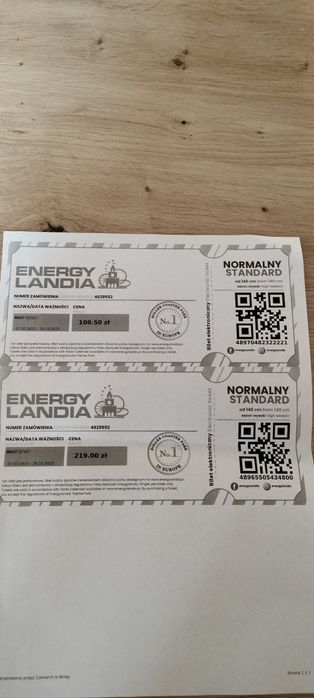 Sprzedam Bilety Enrgylandia.