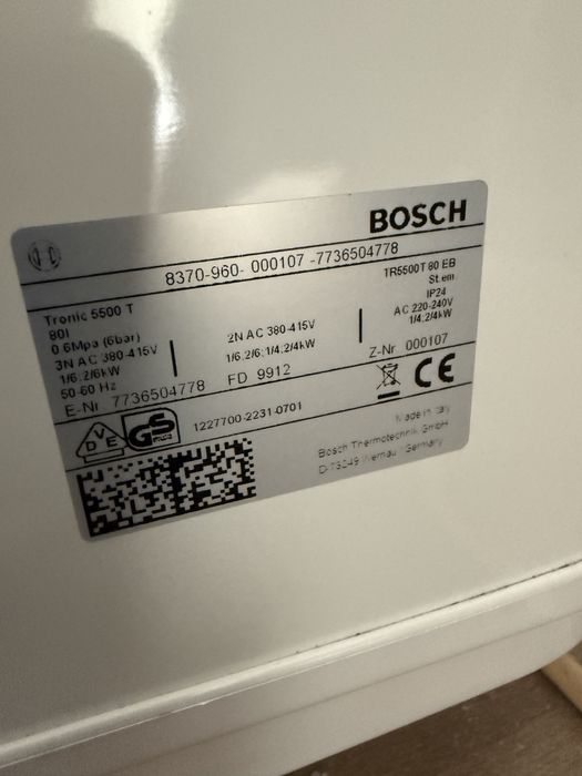 Zbiornik ścienny bojler BOSCH Tronic 5500T 80l praktycznie nowy !