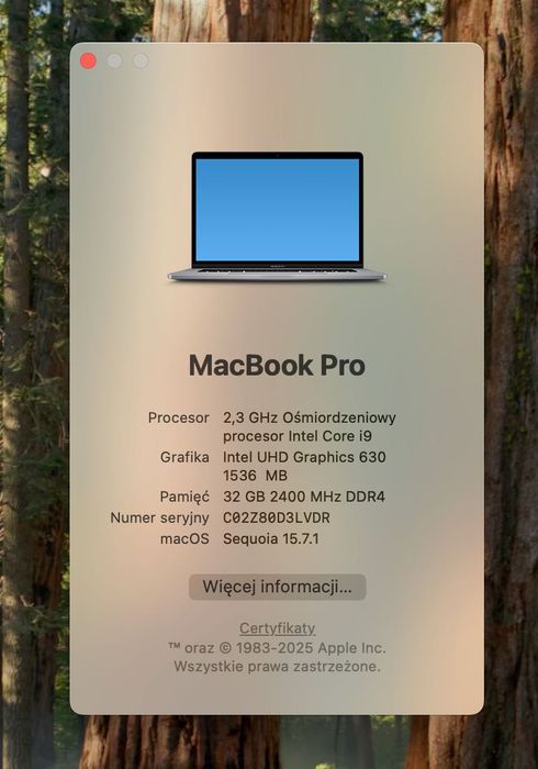 Apple MacBook Pro 15 i9 32gb DDR4 512gb SSD Stan bardzo dobry