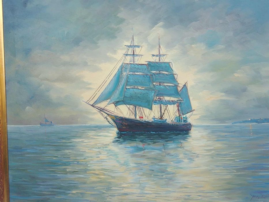 Stary obraz na płótnie Jorgen Bille 1915- 1985 żaglowiec .