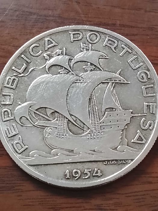 Moeda de 10 escudos de 1954, em prata.
