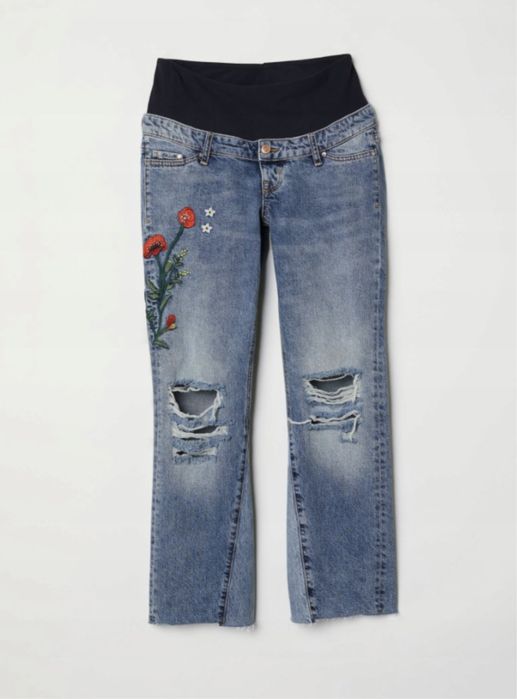 H&m mama jeansy dziury hafty ciążowe 40 L nowe metki wygodne dzwony