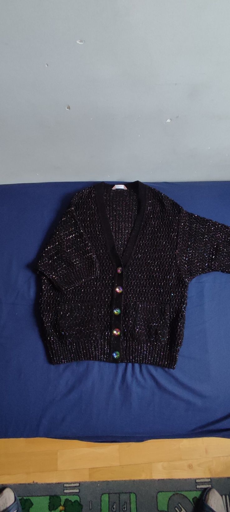 Sweter kardigan brokatowy czarny Awear oversize