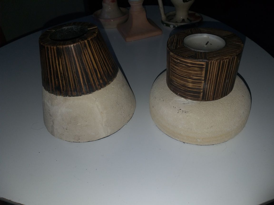 Pięć starych,ceramicznych świeczników od Art deco do stylu ludowego