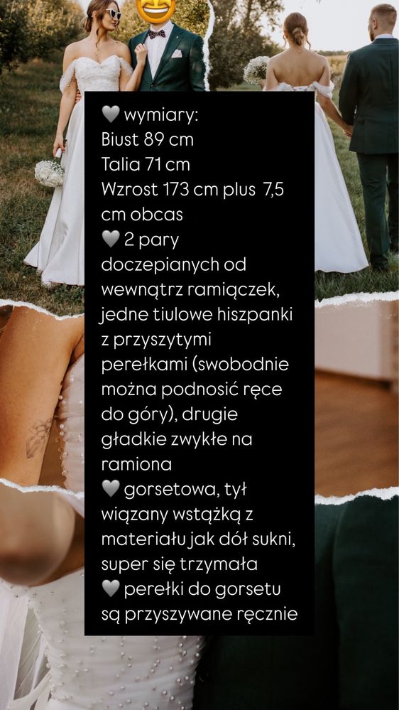 Suknia slubna ze zdobieniem na gorze