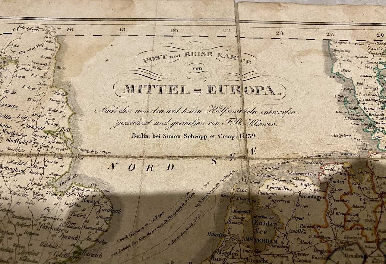 Mapa Europy 1832 r. oryginał na płótnie Berlin Simon Schropp et Comp.