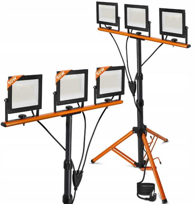 Halogen Statyw Naświetlacz 3 x 50W Reflektor Budowlany Remont 4500K