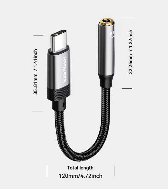 Essager USB Type-C to 3,5 мм ЦАП Dac переходник iPad Samsung PC Mac