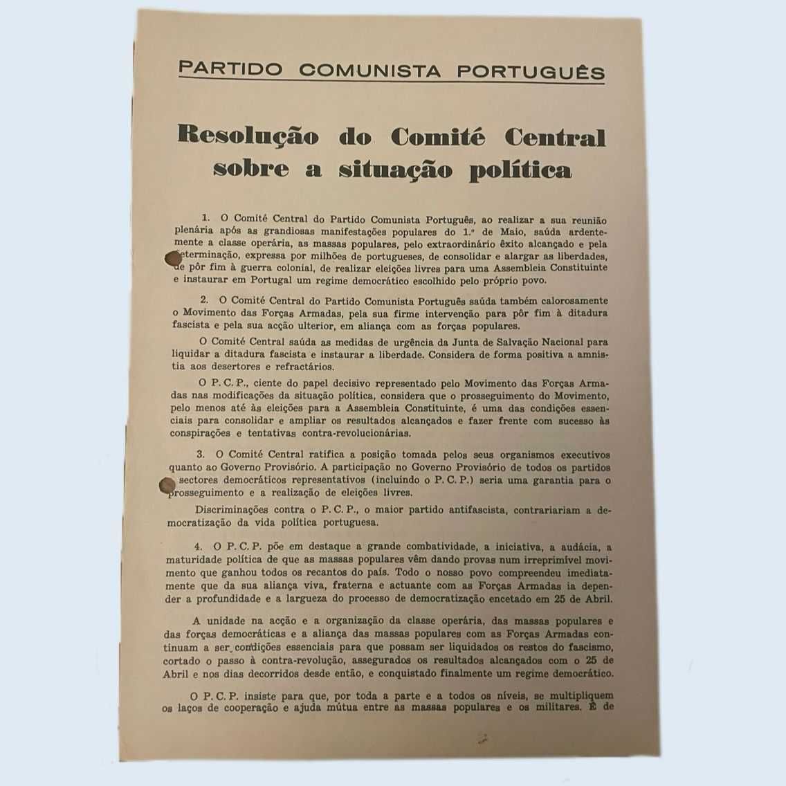 Resolução do CC PCP sobre a situação política 6 Maio 1974