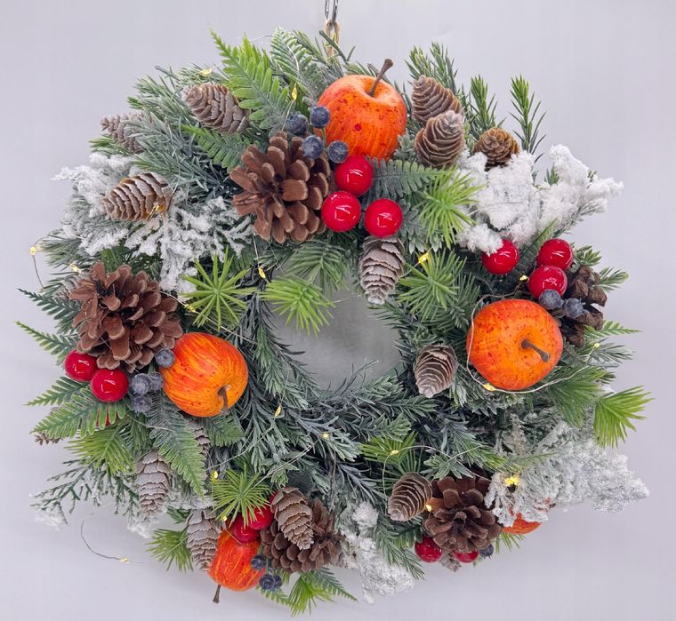 Wianek świąteczny bożonarodzeniowy LED 35 cm zimowy ręcznie robiony