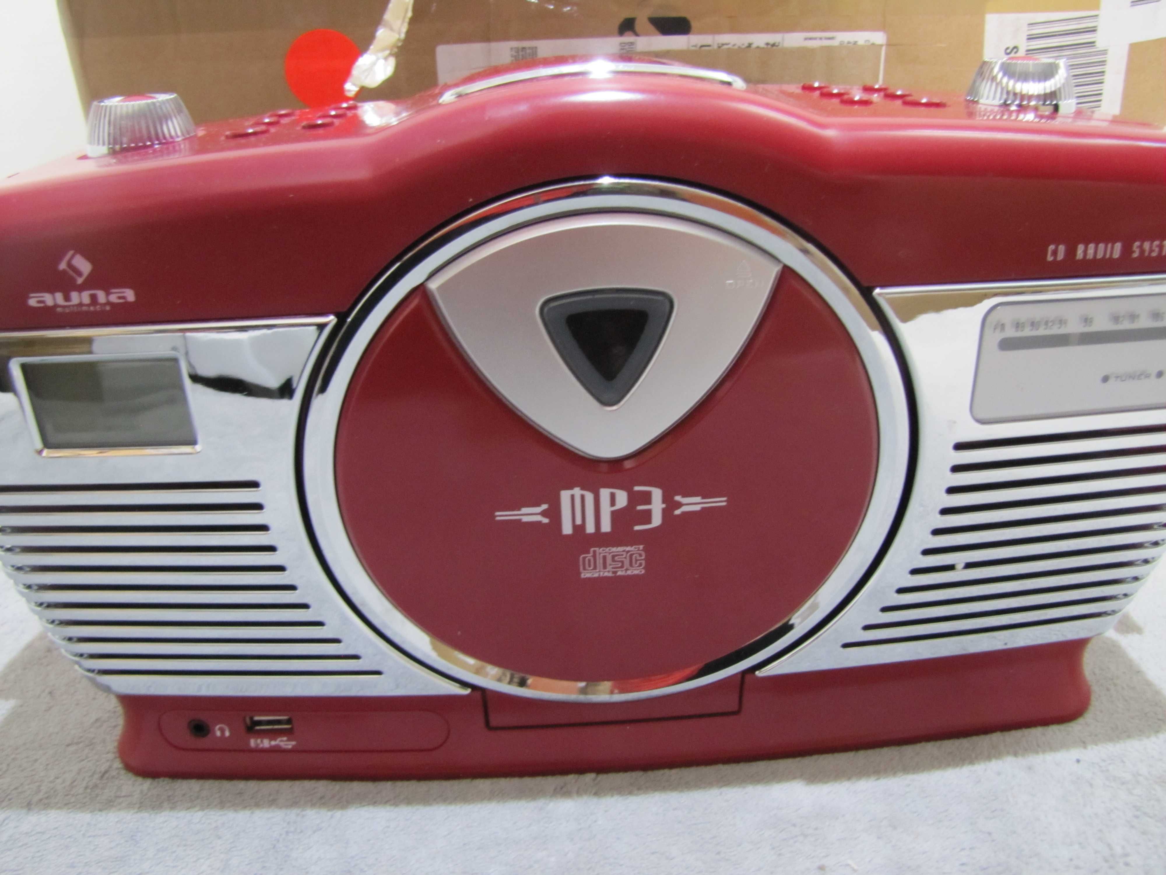 Radioodtwarzacz radio CD USB retro czerwone Auna przenośny