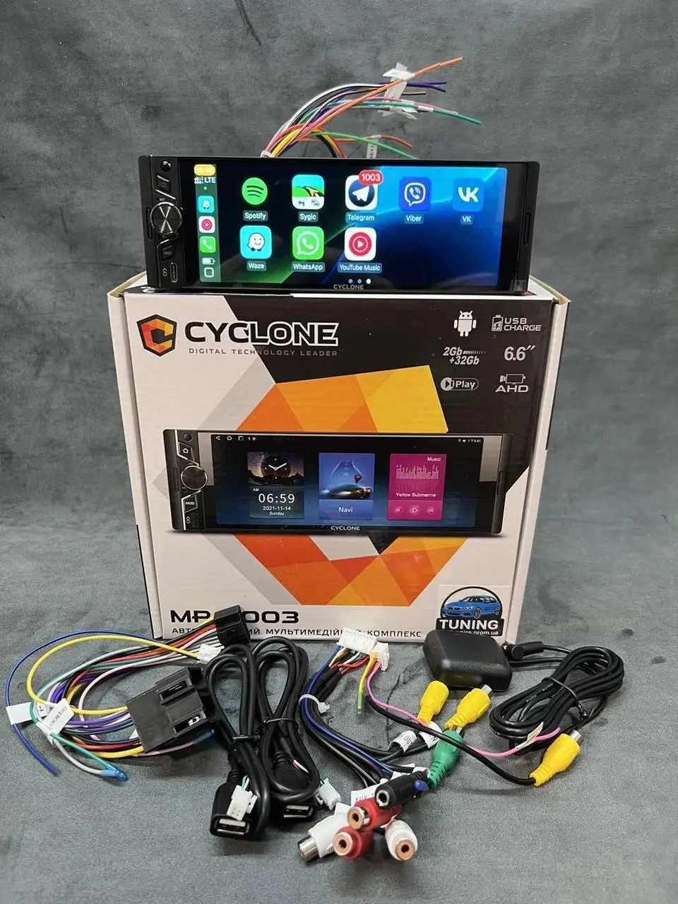 Автомагнітола 1 DIN Android/CarPlay Cyclone MP-5003 2/32 Gb екран 6.6"