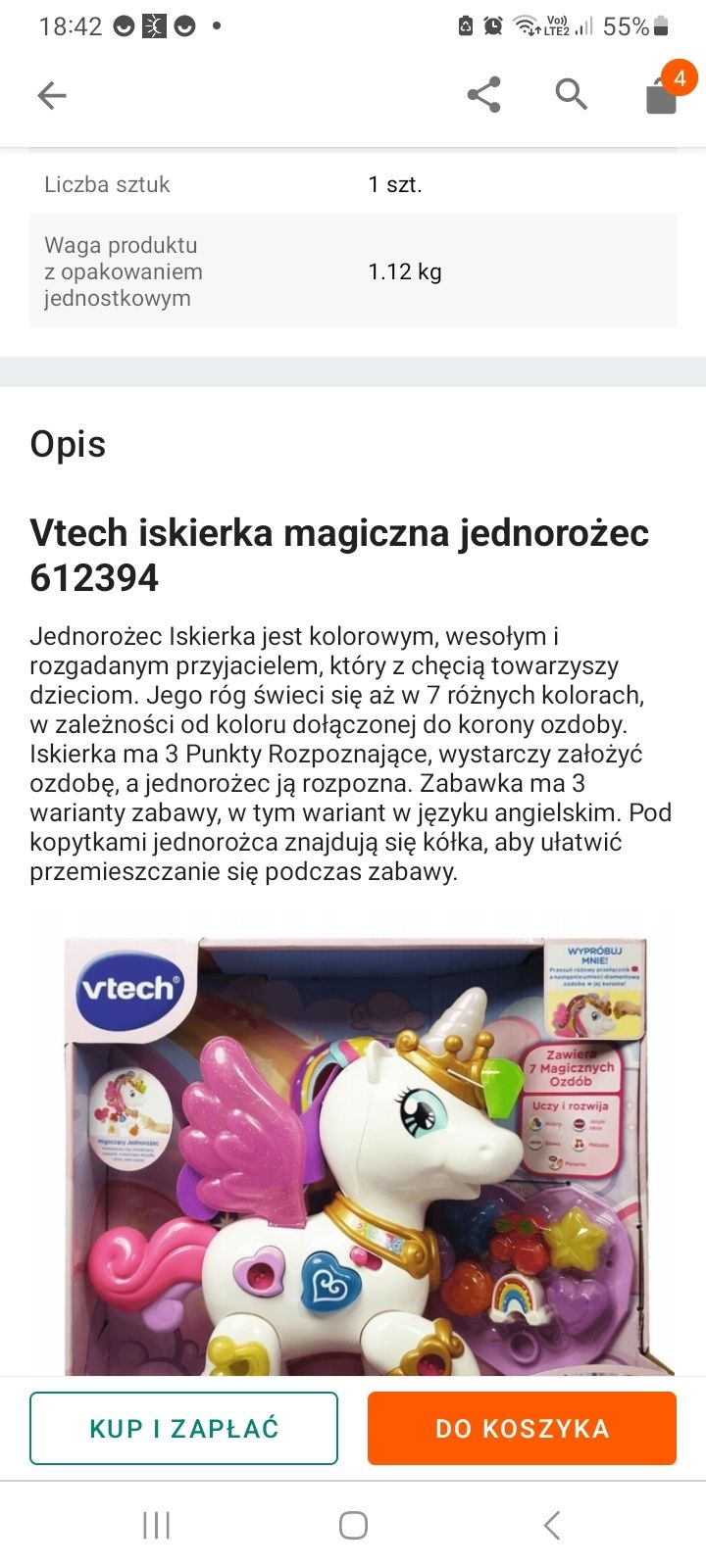 Vtech jednorozec świecący i grający