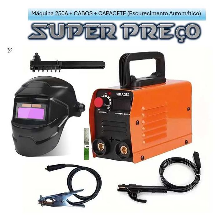 F1310 Máquina soldar 250A capacete escurecimento automático e cabos