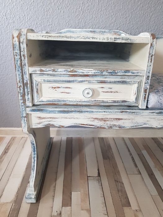 Meble postarzane shabby chic, lustro i siedzisko