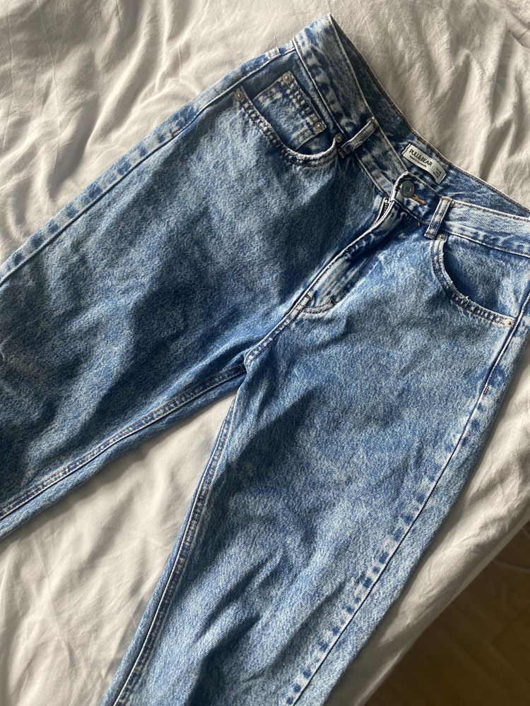 Spodnie dżinsowe marchewy Pull&Bear 38 M jasne z wysokim stanem