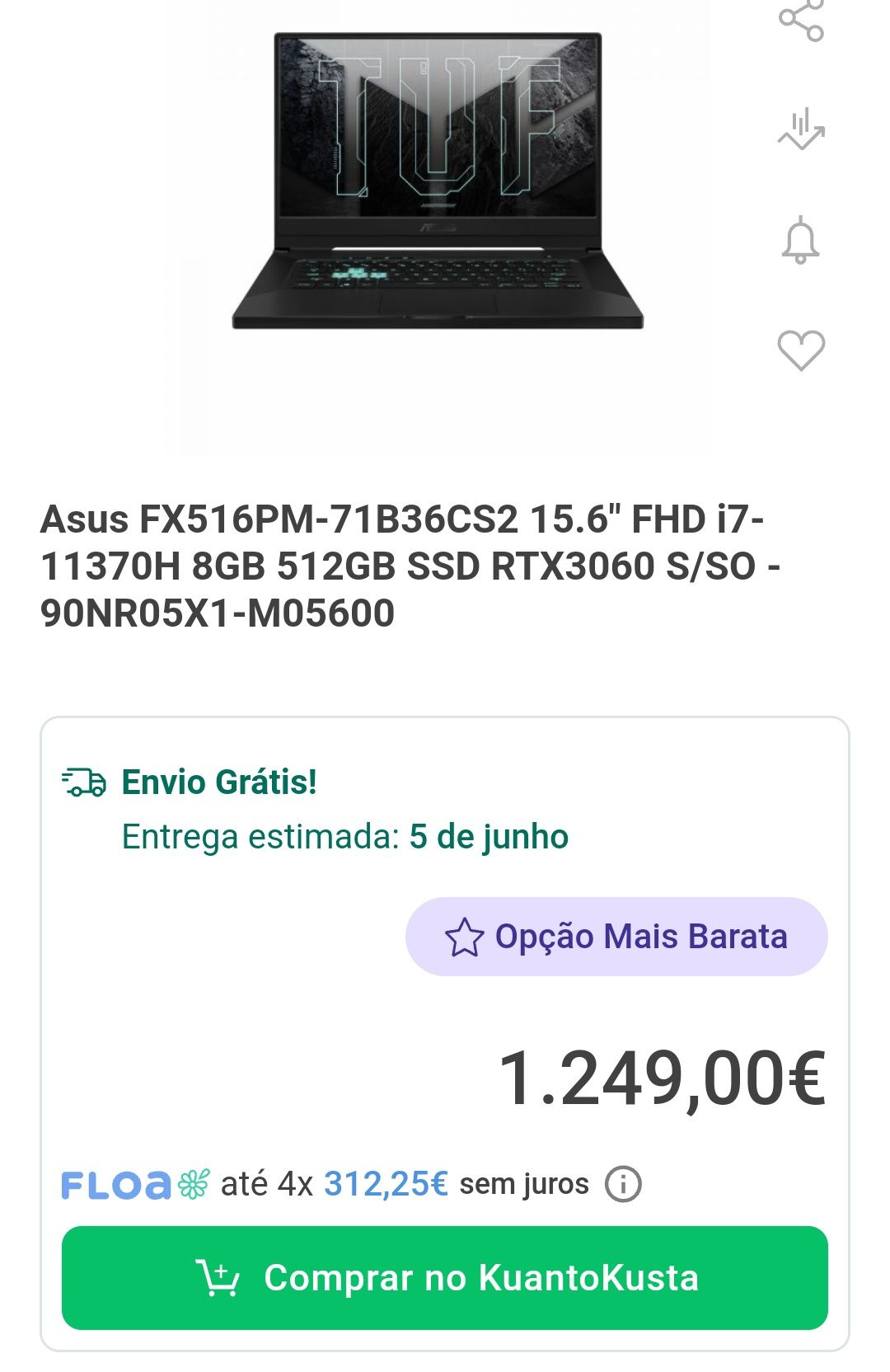 ASUS RTX 3060 i5-11300H 40GB Ram 1TB SSD m.2 nvme