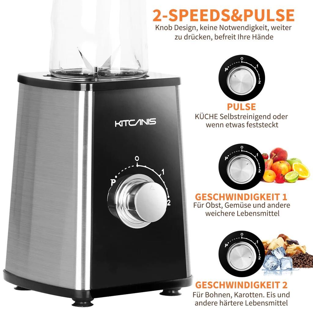 KITCANIS Blender mikser stojacy 3w1 600w z 2 butelkami 600ml