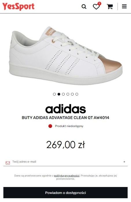 Adidas Neo Rose Gold 36 37 Advantage, białe adidasy trampki buty złote