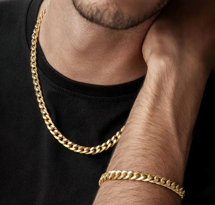 Zestaw Komplet Biżuterii Meskiej Pancerka Łańcuszek Bransoletka