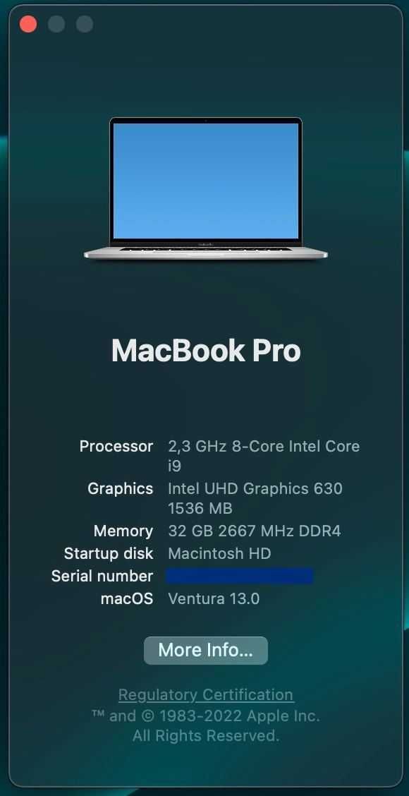 MacBook Pro 16 - i9 2,3GHz/32GB/1TB/5500M 4GB