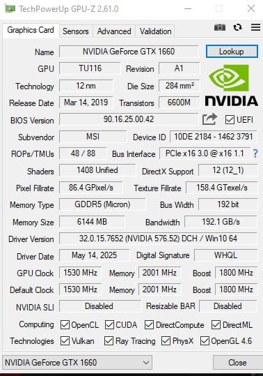 Відеокарта MSI gaming 1660 стан 10/10