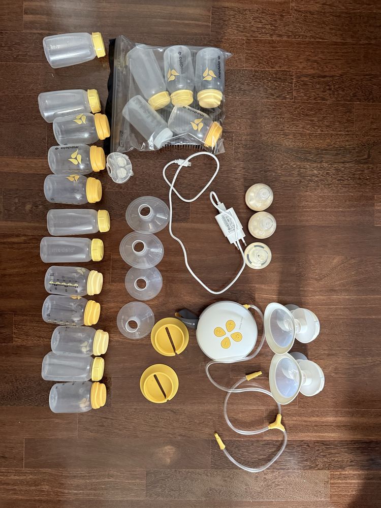 Bomba dupla medela swing maxi + acessorios e garrafas