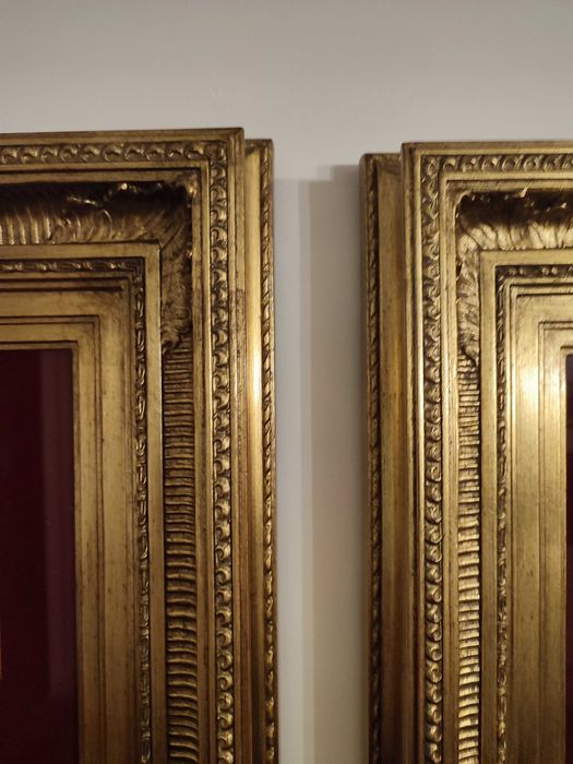Quadros conjunto de dois quadros folha de ouro vidro pintado - Luxo
