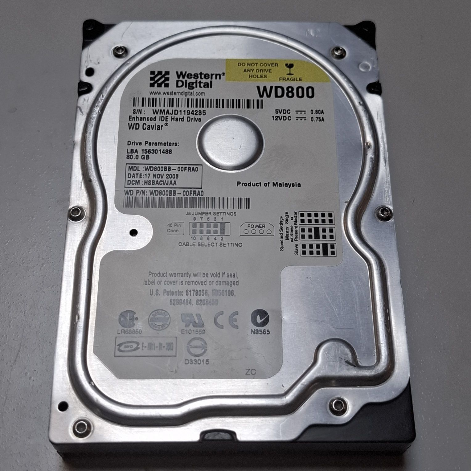 Dysk twardy HDD 3.5" WD 80GB IDE/PATA  WD800BB-00FRA0