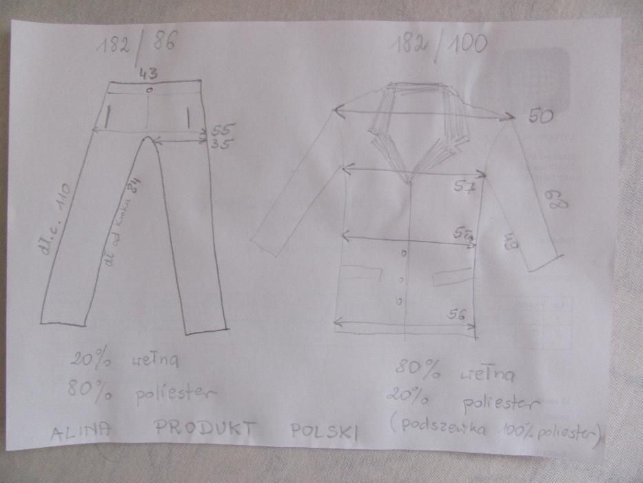 Garnitur marynarka + spodnie wzrost 182 cm, pas 86 cm