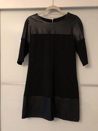 Nowa czarna sukienka skórzane wstawki 40L