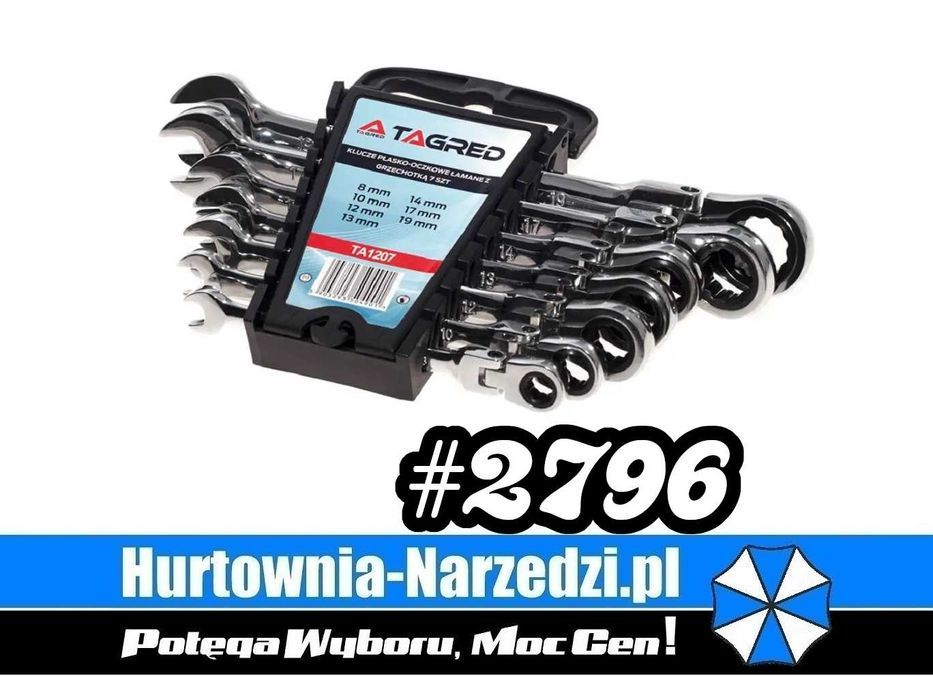 Klucze płasko-oczkowe z grzechotką łamaną 8-19mm 7-elementów