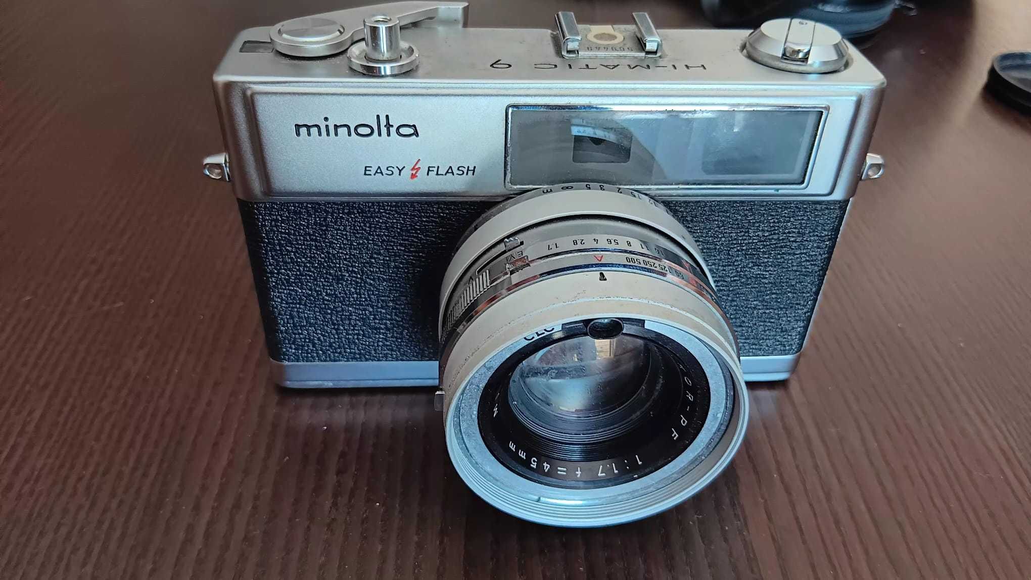 Minolta Hi-Matic 9 Analógica c/ lente minolta 45mm 1.7 + Flash Toshiba