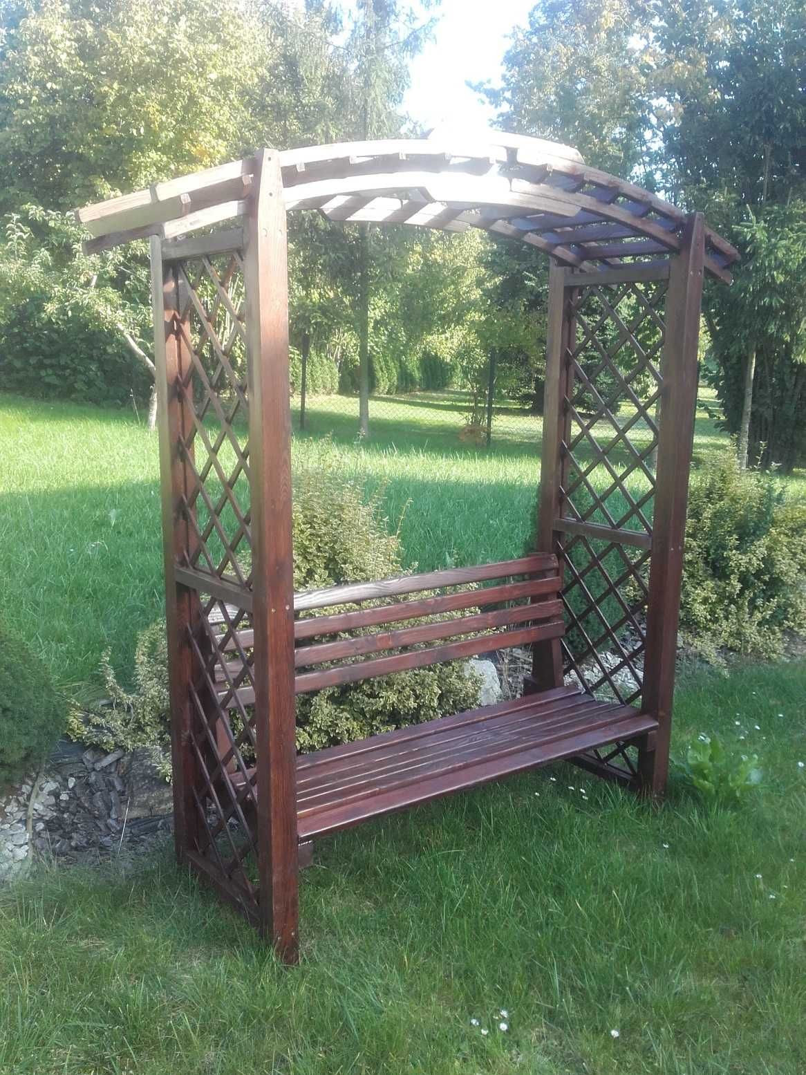 Ławka z pergolą ogrodowa drewniana dębowa solidna