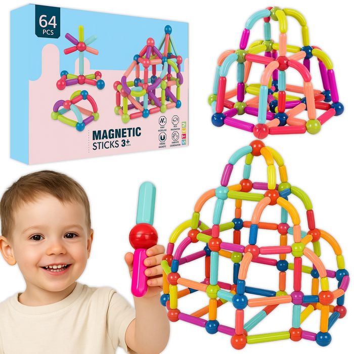 Klocki Magnetyczne Magnetyczne 64 elementy zestaw IDEALNY Prezent