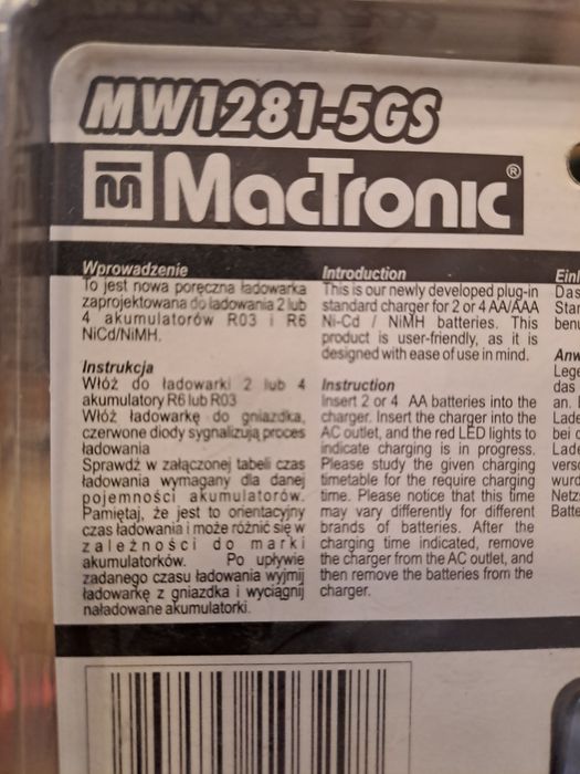 Ładowarka do akum. Nicd/NiMH AA/AAA R6/R03 MW1281-5GS
