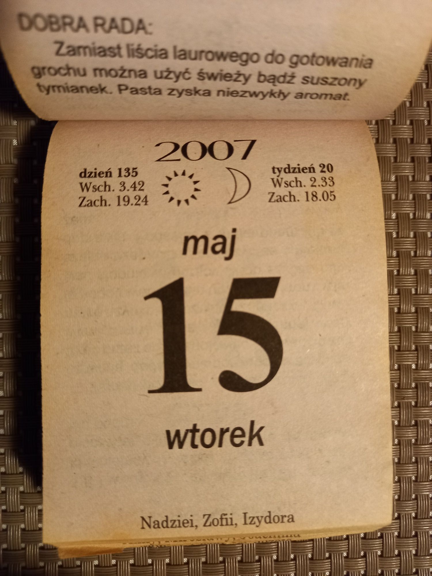 Kartka z kalendarza 2007 rok . Prezent na 18-te urodziny