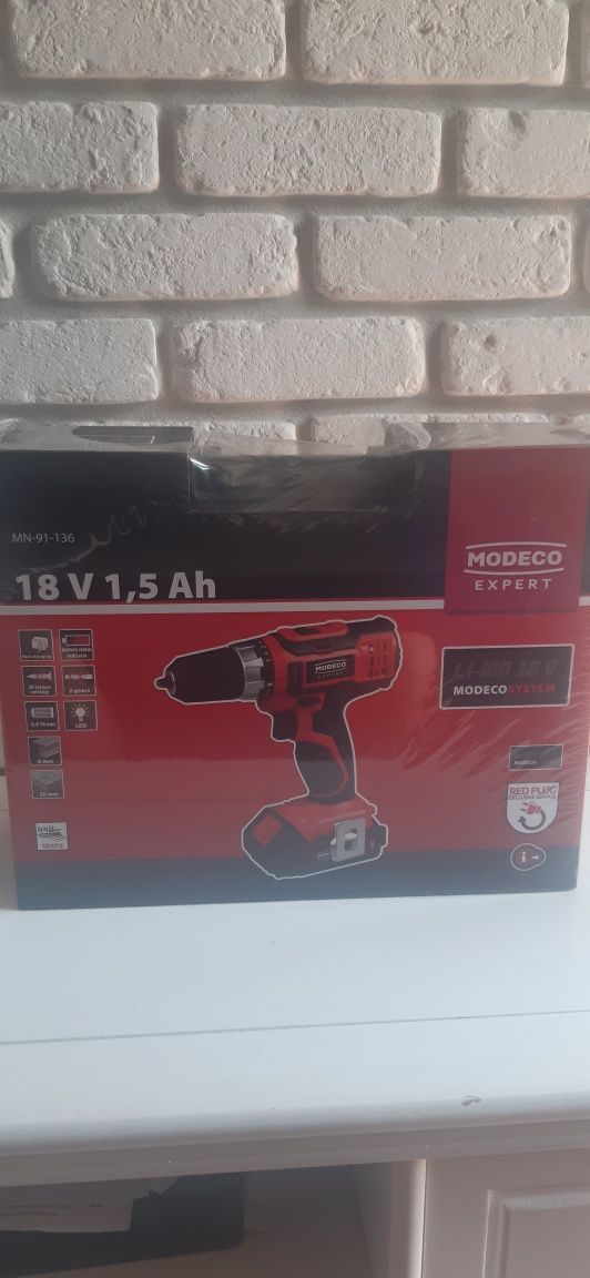 wiertarko-wkrętarka akumulatorowa 18v li-ion modeco expert mn-91-136