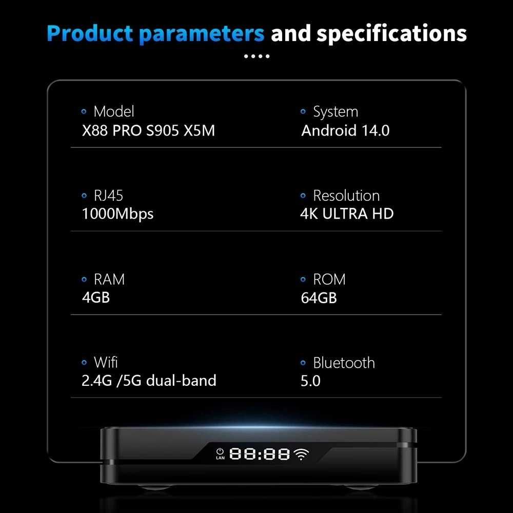 X88 PRO X5M 4/64 ГБ Amlogic S905X5M AndroidTV 14 1000M Wi-Fi 6