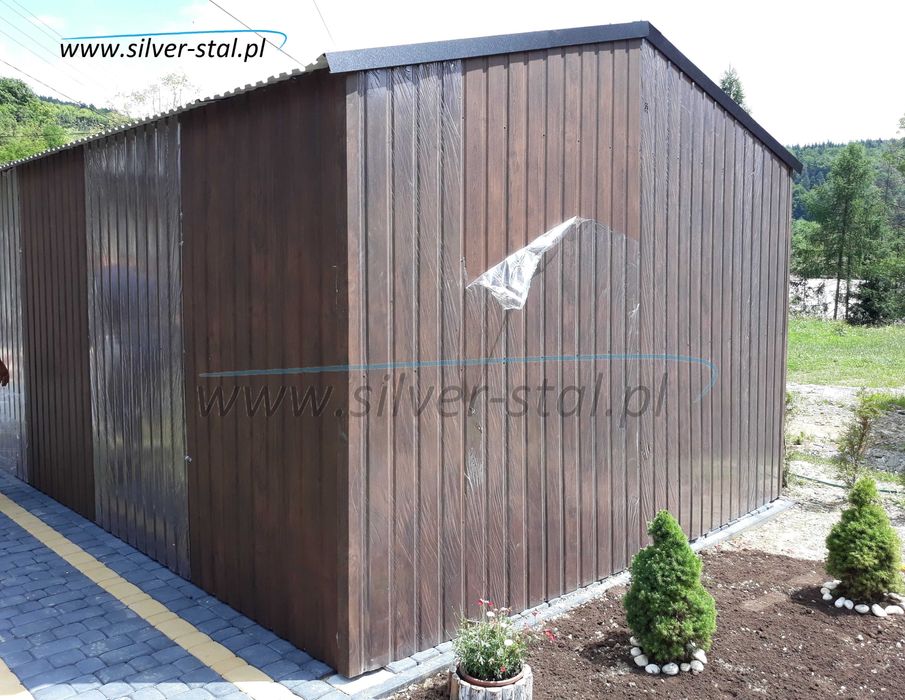 Garaż blaszany 3,5x5 orzech złoty dąb garaże WZMOCNIONY