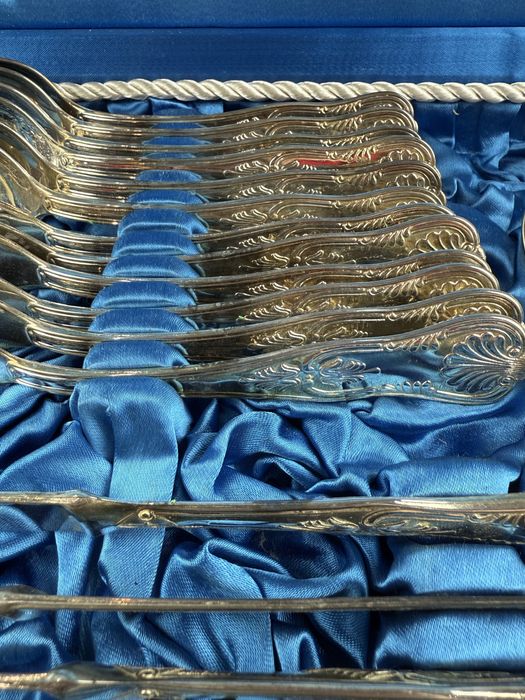 Włoskie sztućce posrebrzane plater zestaw na 6 osób widelce noże łyżki