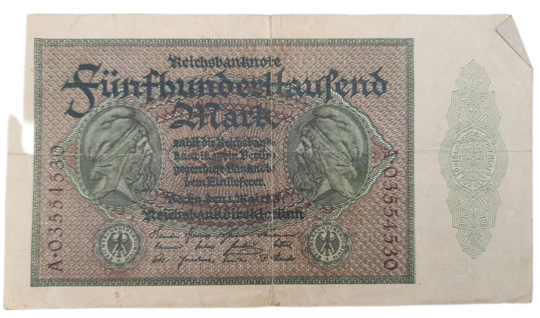 Stary Banknot Niemcy 500000 marek 1923